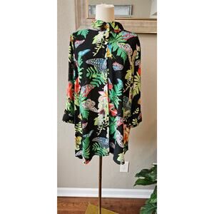 Multiples Butterfly Tropical Print Button‎ Front Shirt Women Size L Multicolor